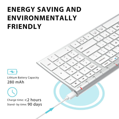 iClever BK10 Bluetooth Keyboard, Universal Bluetooth 5.1 Wireless Keyboard with Number Pad, Ergonomic Design, Multi-Device Compatibility, Stable Connection for Mac, iPad, iPhone, Android, Windows