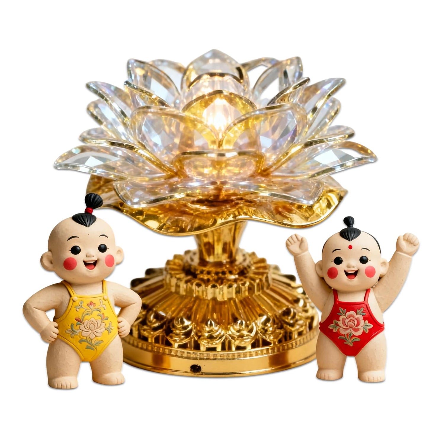 yaogohua 7 Colorful LED Lotus Lamp,5.1x5.1in Lotus Buddhist Lampfor Buddha Occasions, Buddhist Supplies (100-240V) - Golden