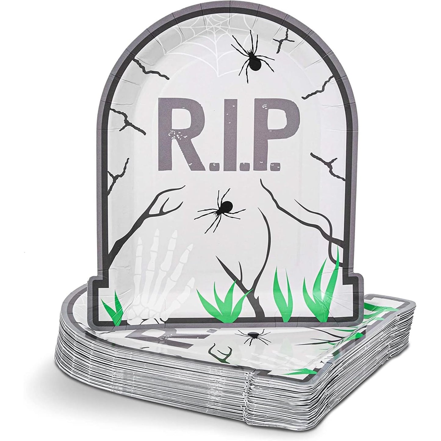 Spooky Central Spooky Paper Plates - 9 in, 48 Count, Gray - Tombstone Design Plates & Disposable Halloween Tableware for Halloween Party Supplies & Spooky Décor