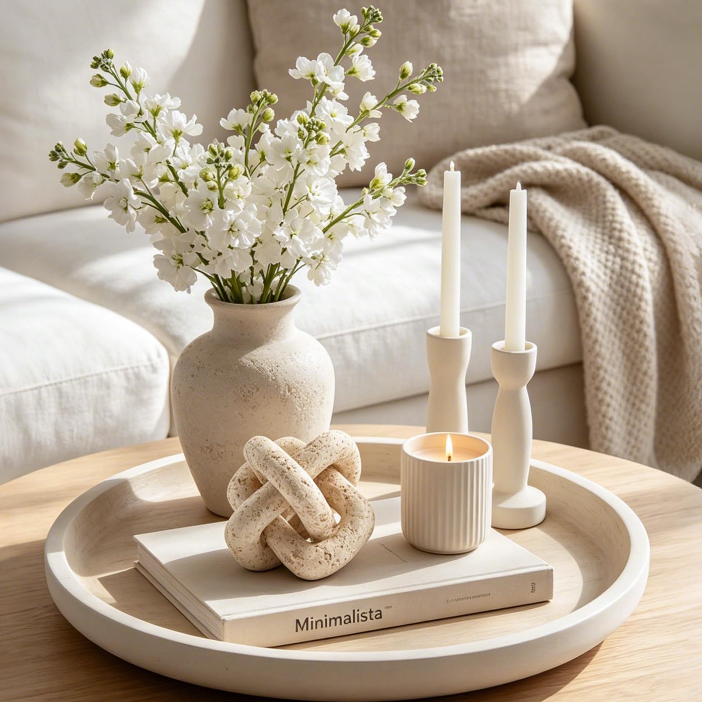 DN DECONATION 3 Link Knot Decor, Beige Travertine Coffee Table Decoration, Boho Resin Chain Link Decor, Modern Shelf Entryway Objects for Home Living Room Farmhouse Bedroom Inspired Aesthetic Art