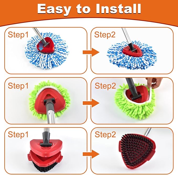 2 Microfiber Mop Head Refills and 2 Chenille Mop Pads, 1 Upgrade Scrub Brush 1