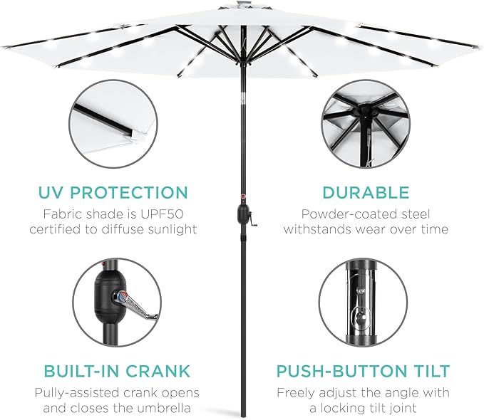 Best Choice Products 10ft Solar Polyester LED Lighted Patio Umbrella w/Tilt Adjustment and UV-Resistant Fabric