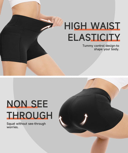 GAYHAY Biker Shorts Women with Pockets - 3"/5"/8" High Waisted Soft Tummy Control Workout Shorts for Yoga Fluorescent Orange