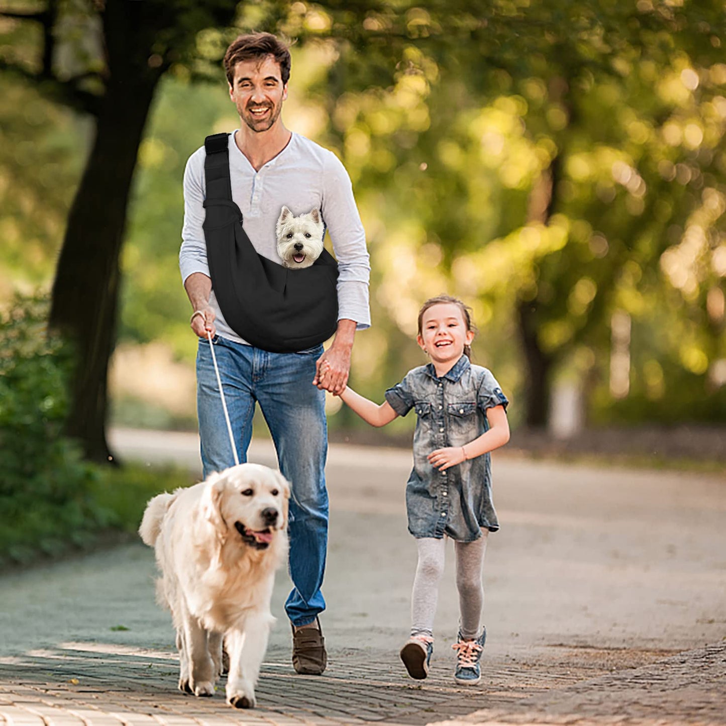 PETLOFT Reversible Sling Carrier, Adjustable, Hands-Free Cross-Body Design with Collar Hook for Small Pets up to 4.99kg (Black)