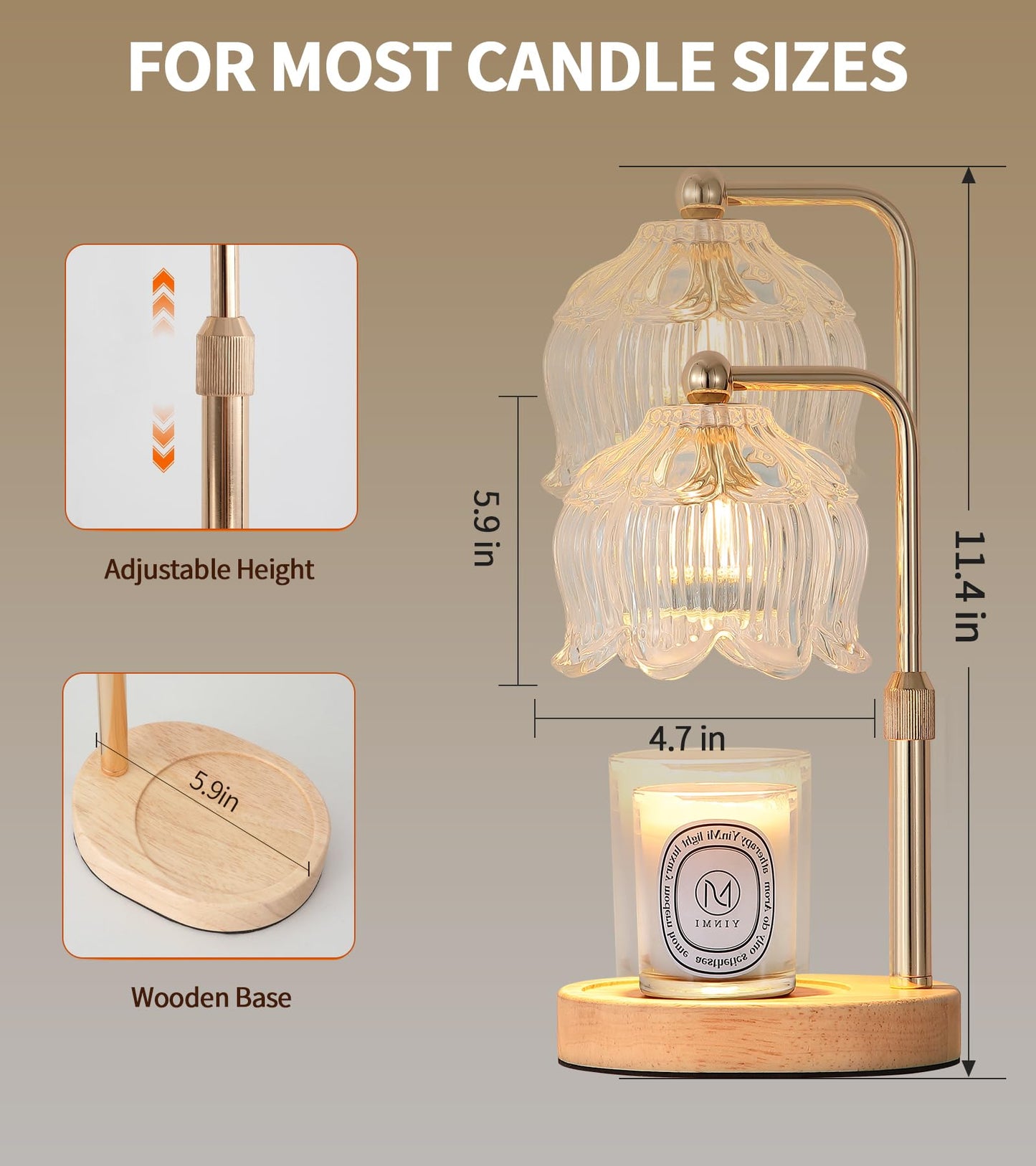 Gold Candle Warmer Lamp for Flower-Shaped Glass,Wax Melt Warmer for Jar Candles,Candle Warmer Lamp with Timer Dimmable, Birthday Mother's Day Valentines Gifts for Women Mom Sister Wife Bedroom