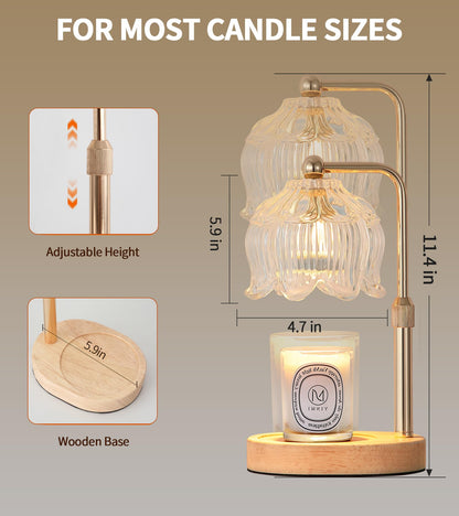 Gold Candle Warmer Lamp for Flower-Shaped Glass,Wax Melt Warmer for Jar Candles,Candle Warmer Lamp with Timer Dimmable, Birthday Mother's Day Valentines Gifts for Women Mom Sister Wife Bedroom