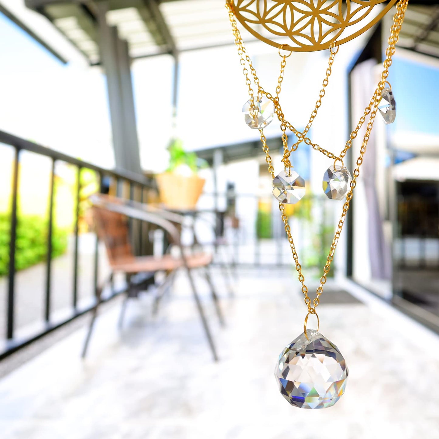 Ascending Chi Flower of Life Crystal Suncatcher, Sacred Geometry Wall Decor, Home Office Garden Decorative Hanging Ornament