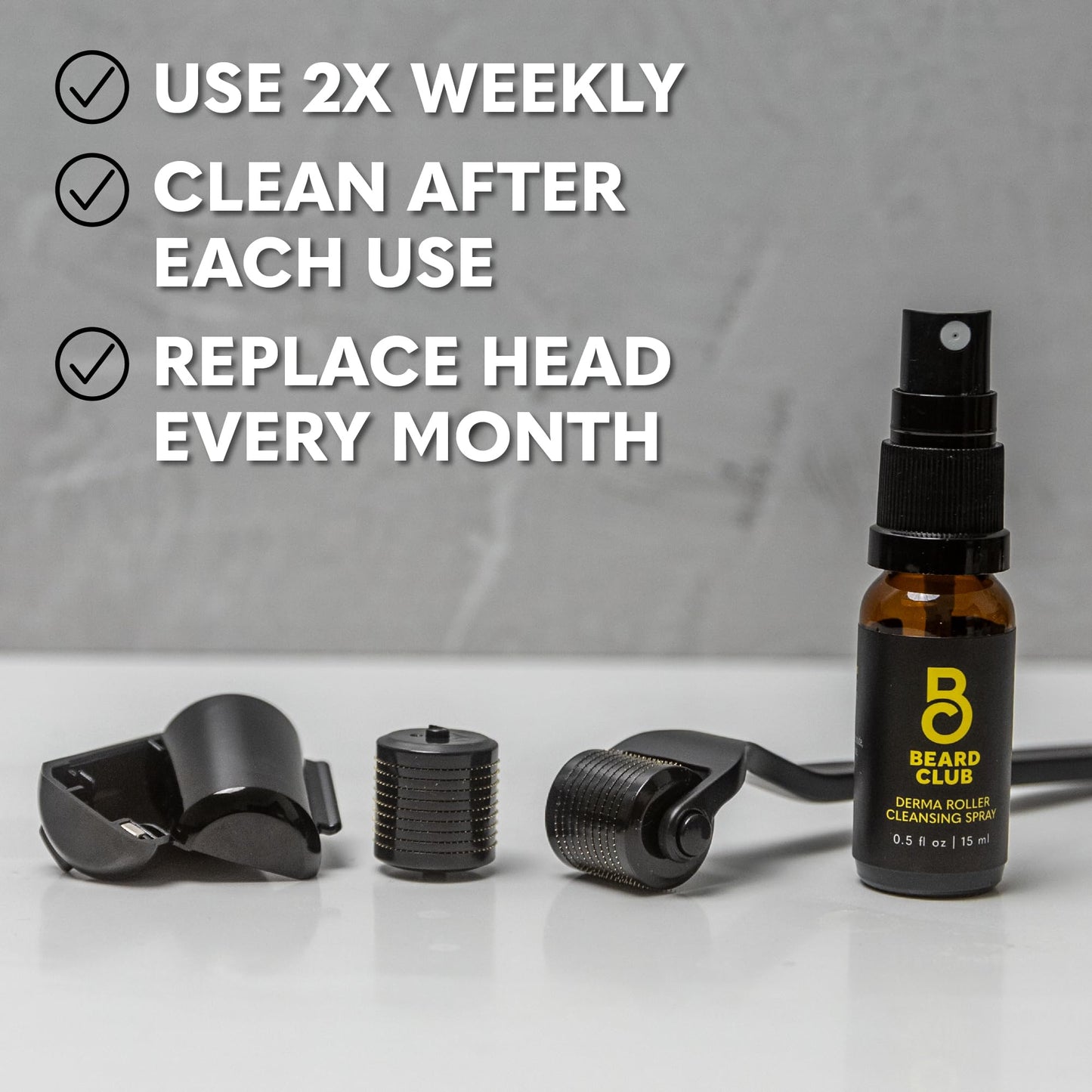 Beard Club Premium Derma Roller & Beard Growth Oil - Microneedling Roller with 540 Titanium Microneedles for Face, Body and Scalp - Beard Roller with Sandalwood & Cedar Beard Oil