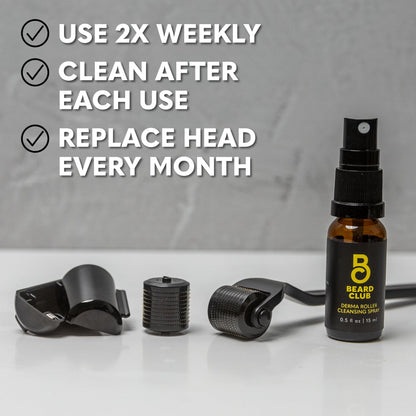 Beard Club Premium Derma Roller & Beard Growth Oil - Microneedling Roller with 540 Titanium Microneedles for Face, Body and Scalp - Beard Roller with Sandalwood & Cedar Beard Oil