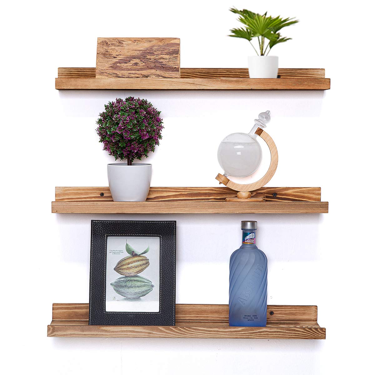 AZSKY 24 Inch Floating Shelves Set of 3 - Rustic Wood Picture Ledge Shelf for Home Storage Decor - Nursery Book Shelves, Wall Mounted Kids Bookshelf for Living Room, Bedroom, Photos & Vinyl Records