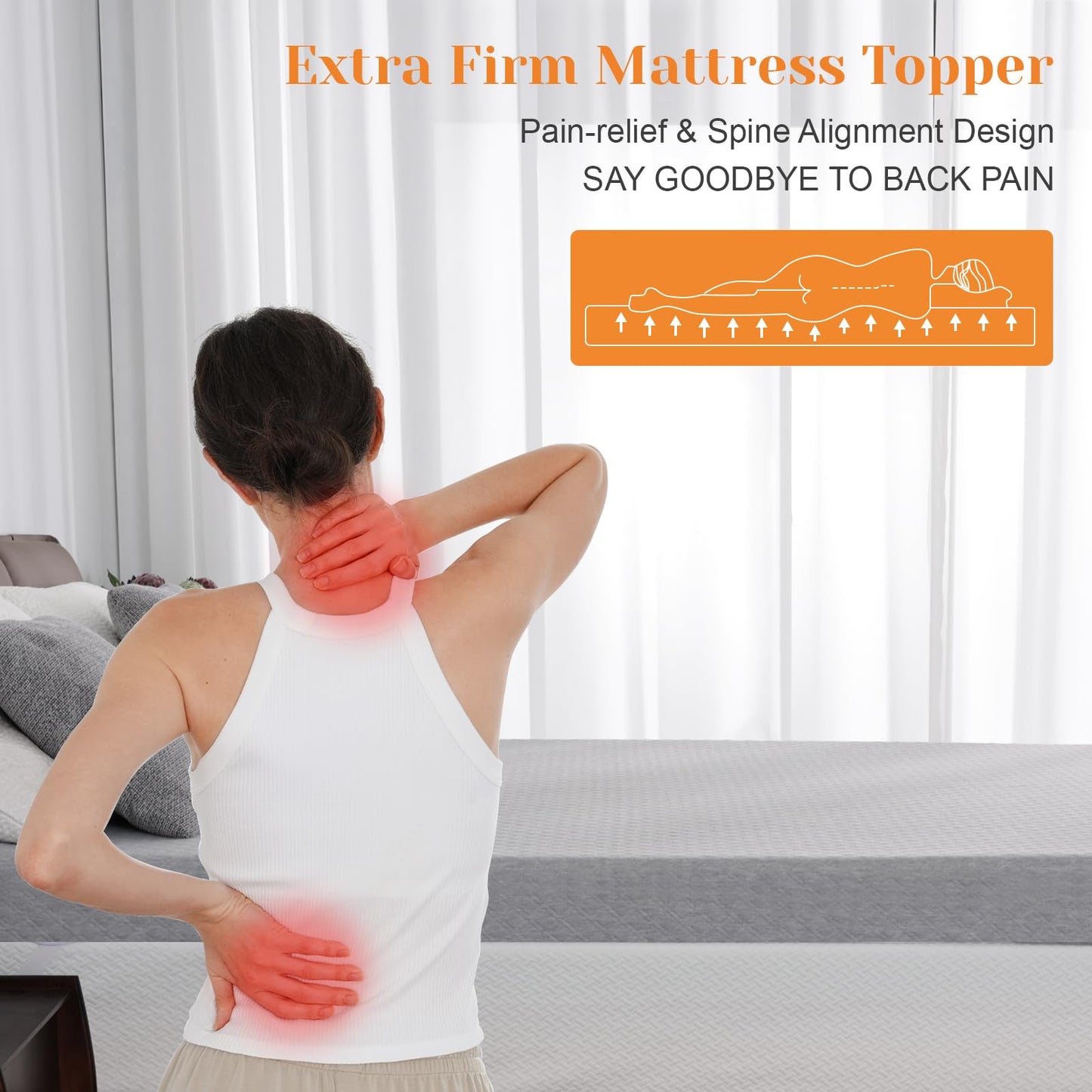 Extra Firm Mattress Topper Twin XL, 3 Inch High-Density Firm Mattress Pad for Back Pain Relief, Bed Topper with Removable Cover, No Smell, No Slip, CertiPUR-US Certified, 80" x 38"