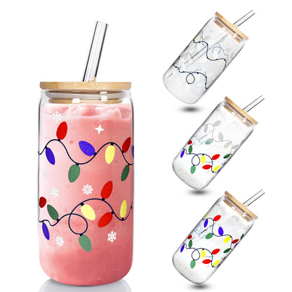 Mason Life Color Changing Christmas Cup, Cute Glass Cups with Lids and Straws, 18oz Iced Coffee Cup, Drinking Glasses Reusable Travel Coffee Mug, Valentines Day, Birthday Gift for Her- 1 Pack