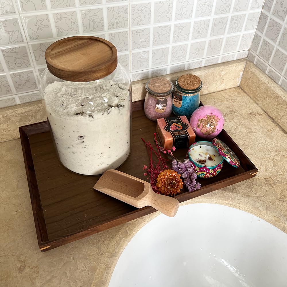 BEECO GIF2U 66 oz Bath Salts Glass Jar with Wooden Lid and Scoop,Bathroom Decor Container,Airtight Storage Bathtub Accessories for Women