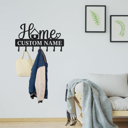 LOWACOS Personalized Key Holder Rack, Custom Home Script Key Rack & Jacket Hanger, Wall-Mount Entryway Organizer with Metal Hooks, Modern Home Décor, Great Gift for Family, Friends or New Homeowners
