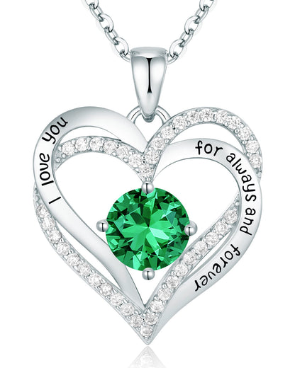 CDE Valentine's Day Gift Forever Love Heart Necklaces for Women, Wedding Anniversary, Birthday Mothers Christmas Day Gifts for Mom, Mother, Wife, S925 Silver Jewelry with Birthstone Pendant