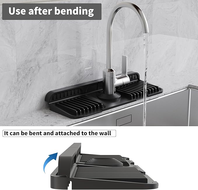 WAFT YEARN 14X5 Inch Silicone Durable Faucet Mat Kitchen Sink Splash Guard