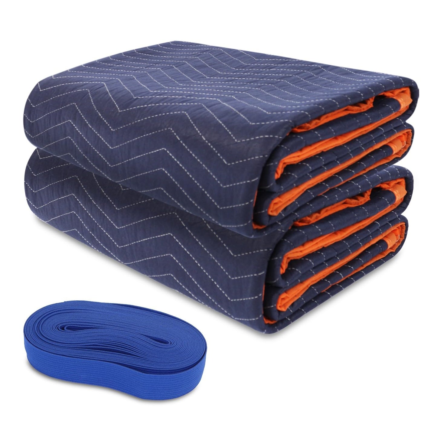 YMTLJHDSY 2 Moving Blankets 72x80in with 1 Elastic Rubber Band (196in Extendable to 400in) – Durable Quilted Moving Blanket-Heavy Duty Shipping Blankets (Total Weight 8.8 lbs,Black/Blue)