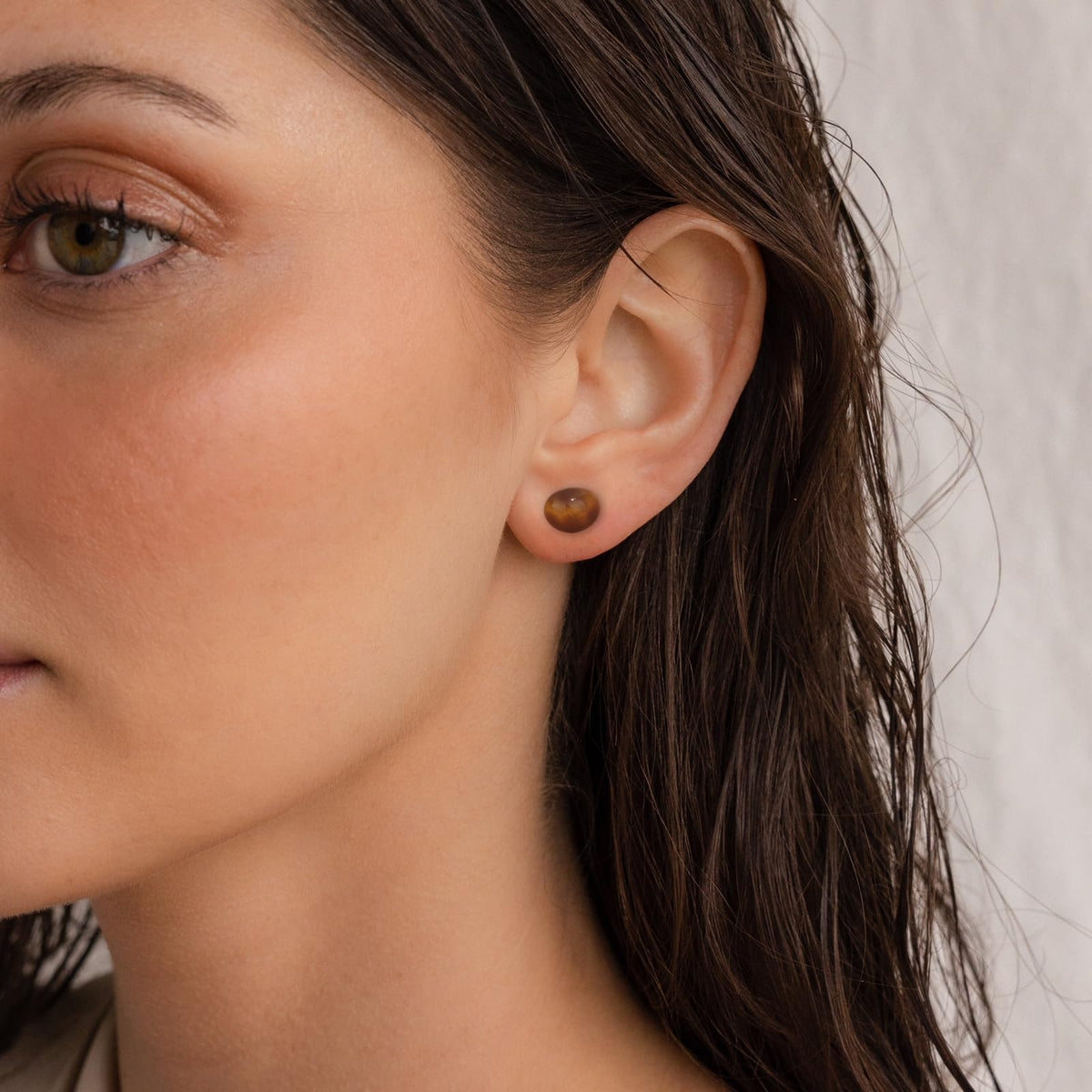 Tiger Eye Earrings, Stainless Steel Natural Gemstone Tiger Eye Stud Earrings for Men, Bohemia Tiger Eye Jewelry Brown Earrings for Women (Tiger Eye)