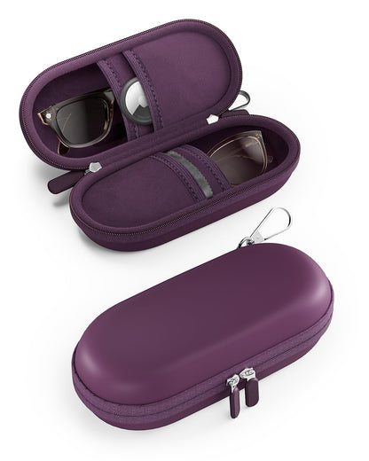 ProCase Double Sunglasses Case, Hard EVA Shell Shockproof Dual Eyeglass Case for Men Women with Metal Hook and Velvet Lining, Travel Zipper Glasses Holder Organizer for Couple Gifts -Plum