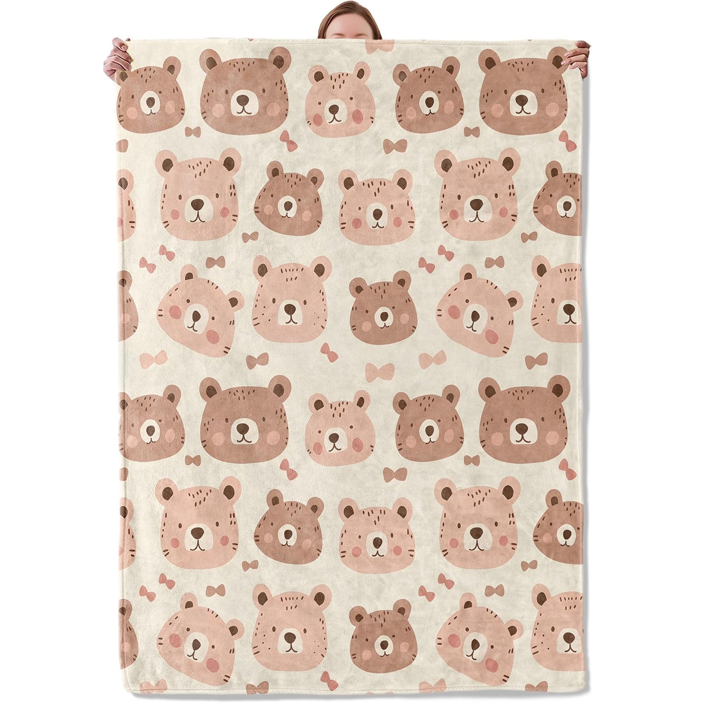 Cute Bear Face Theme Blanket Gifts for Women Girls, Soft Warm Lightweight Flannel Throw Blankets for Living Room Home Sofa Travel Decor 50" x 60"