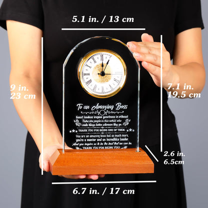 Arikyrist Boss Gifts for Women Going Away Clock for Female Bosses with Wooden Light Base Appreciation Retirement Presents for Men Lady Boss Boss's Day Gift Idea Office Decor