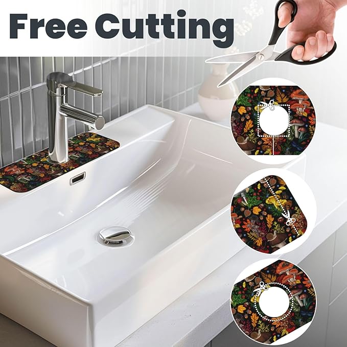 Mushroom Forest Butterfly Kitchen Sink Splash Guard Faucet Mat 1 Pcs, Absorbent