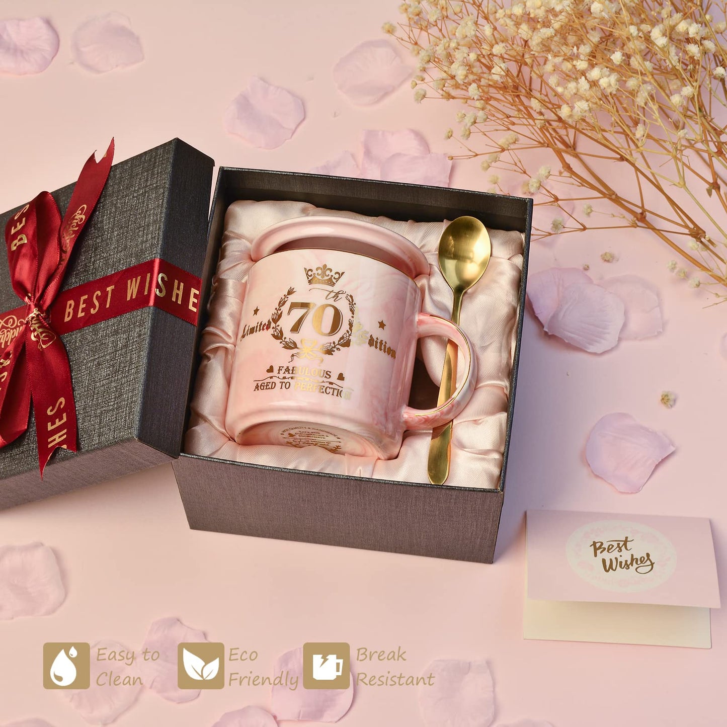 Best Friend Birthday Gifts for Women, Friendship Gifts for Women, Unique Birthday Valentines Day Gift Ideas for Her, Friends Female, Besties, BFF Ceramic Marble Coffee Mug Gift Box Printed Gold 14 oz