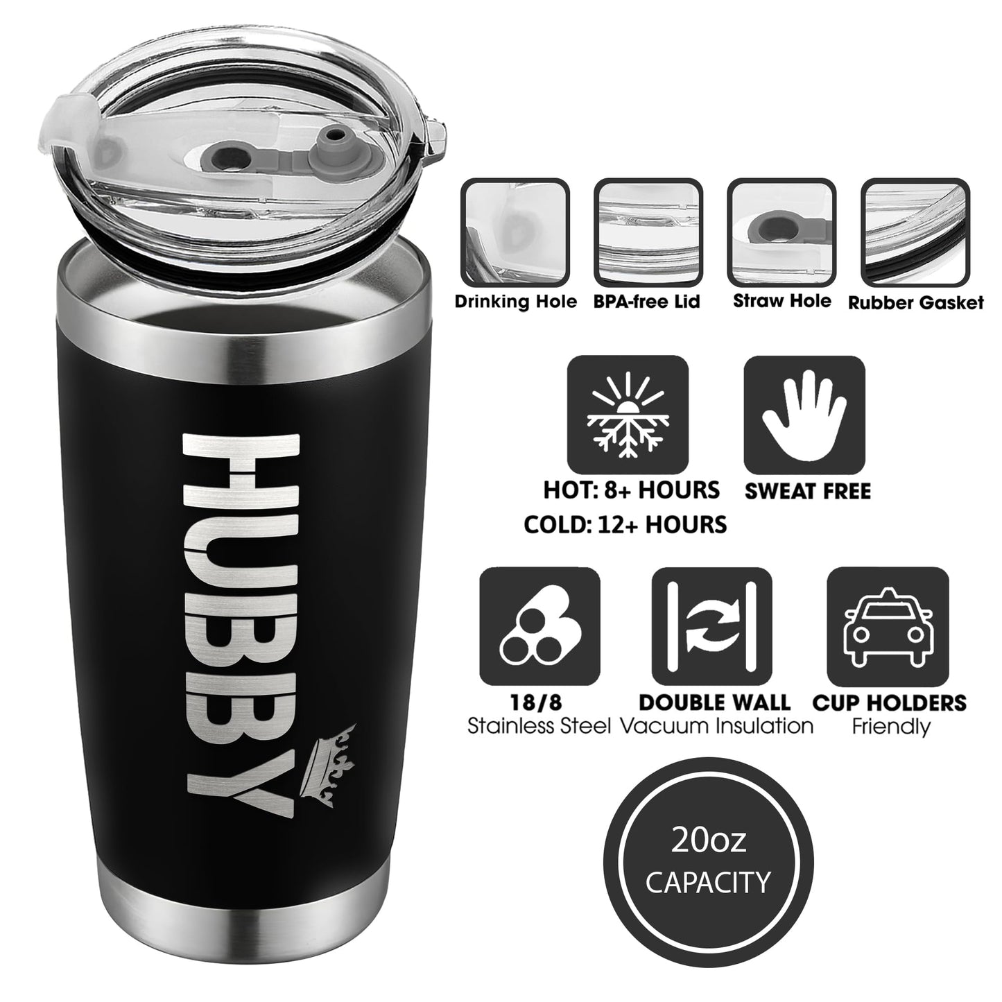 Mocosweeties Gifts for Husband from Wife - Wedding Anniversary for Him, Valentines Day, Fathers Day, Birthday Gifts for Him - Present for Husband from Wife - 20 Oz Black Stainless Steel Tumbler