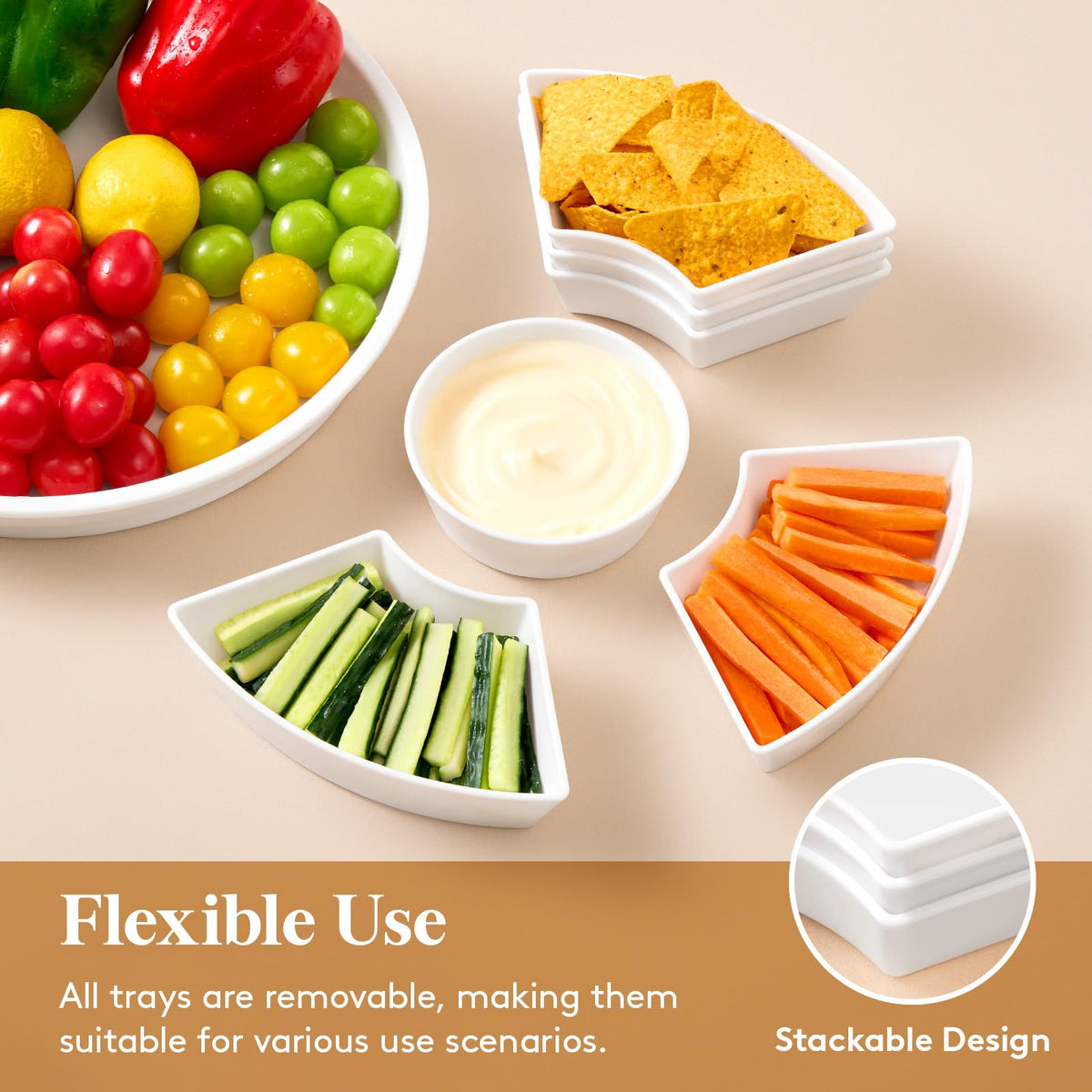 Lifewit Plastic Rotating Divided Serving Tray, Chips and Dip Serving Dish Bowl for Party Entertaining, 29 cm/11.5" Round Divided Platters, Lazy Susan Organizer for Fruit/Veggie/Snack/Candy/Taco/Cheese
