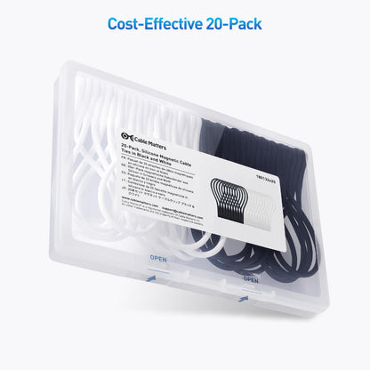Cable Matters 20-Pack Ultra Strong Silicone Magnetic Cable Ties, Magnetic Cord Ties/ZipTies/Cord Organizer, Black and White