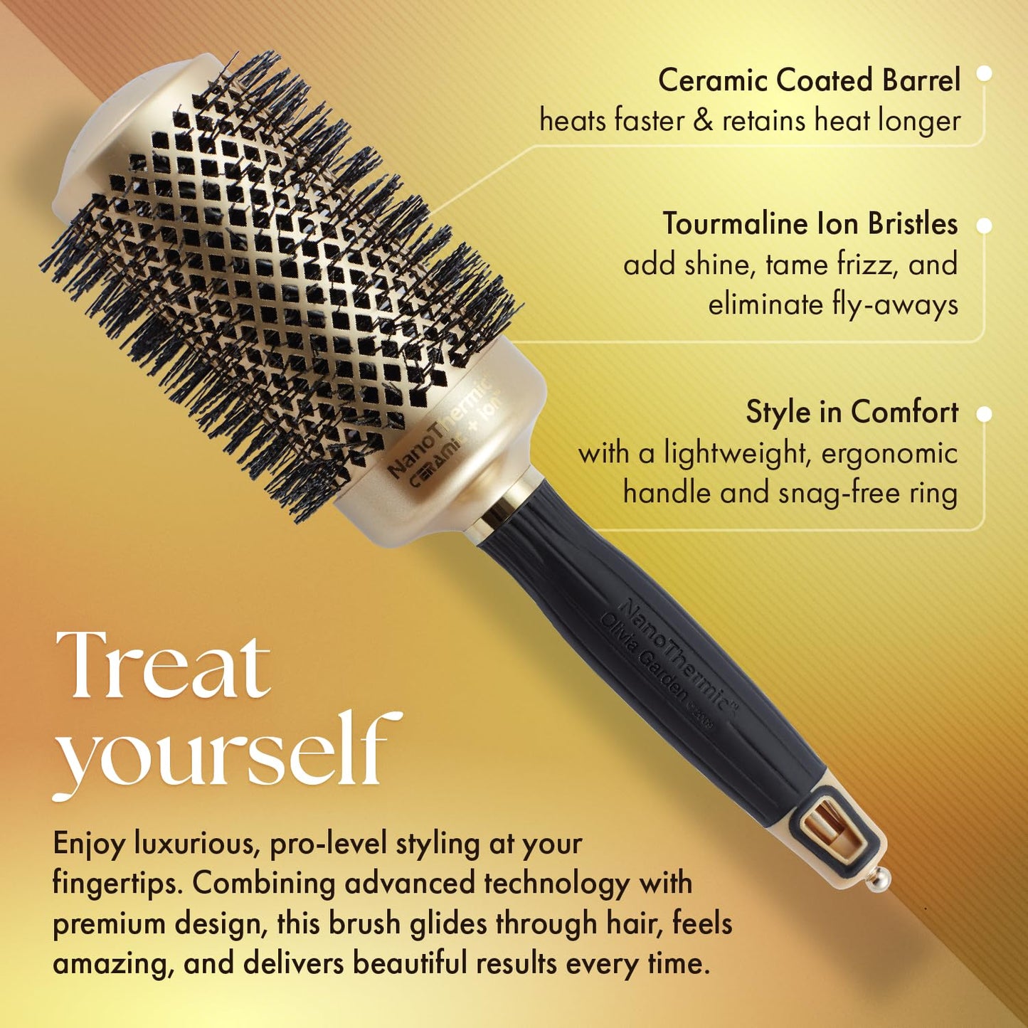 Olivia Garden NanoThermic Ceramic + Ion Round Thermal Hair Brush - Not Electrical - Professional Blowout Brush for Normal to Thick Hair