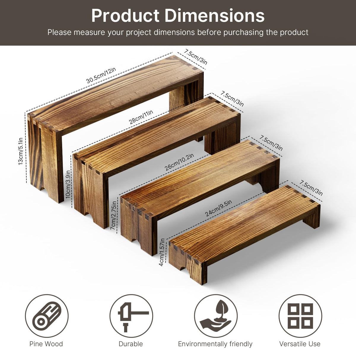 2 Set Wood Risers Tiered Display Stands Wooden Cupcake Stand Small Perfume Organizer Stackable Food Display Risers for Party Dessert Table Cologne Organizer Wood Risers for Decor Vendor, Brown