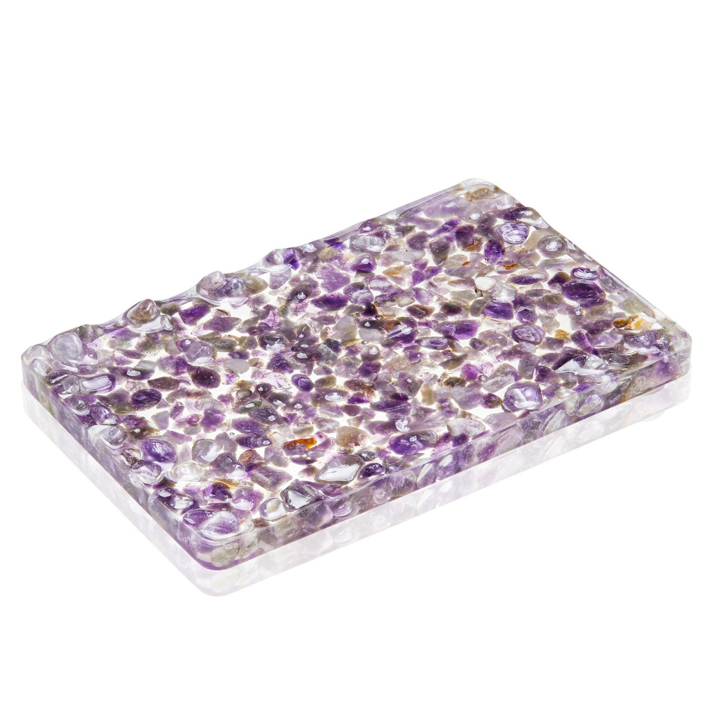 Handmade Amethyst Rectangle Bar Soap Holder Stone Pebbles Soap Dish for Shower and Bathroom Decor, Natural Soap Tray to Keep The Soap Dry Resin Kitchen Decoration Accessories (Amethyst)