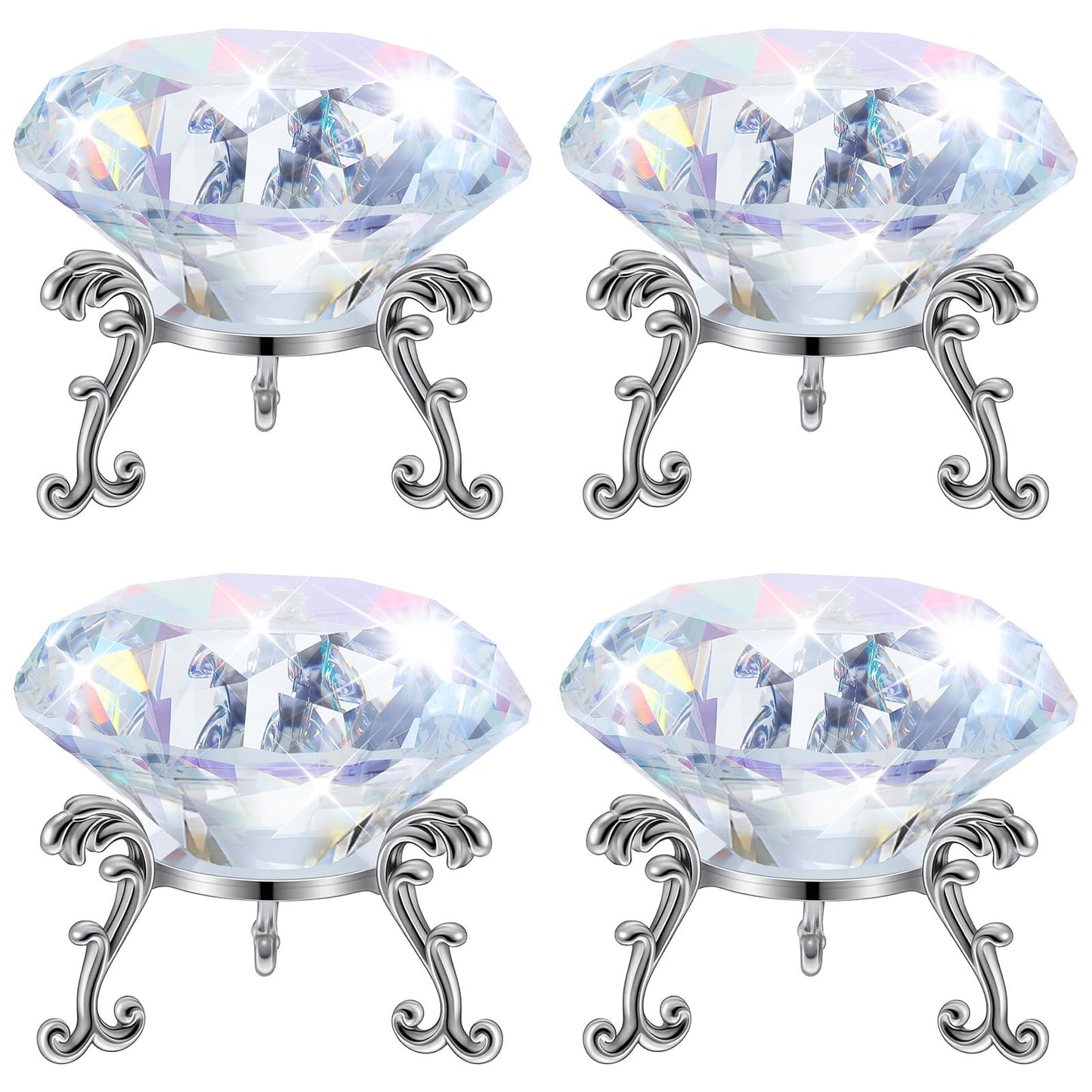 4 Pcs 60mm(2.36 in) Large Crystal Diamond Paperweight with Stand Jewels Wedding Decorations Centerpieces Home Decor, 60mm, Clear