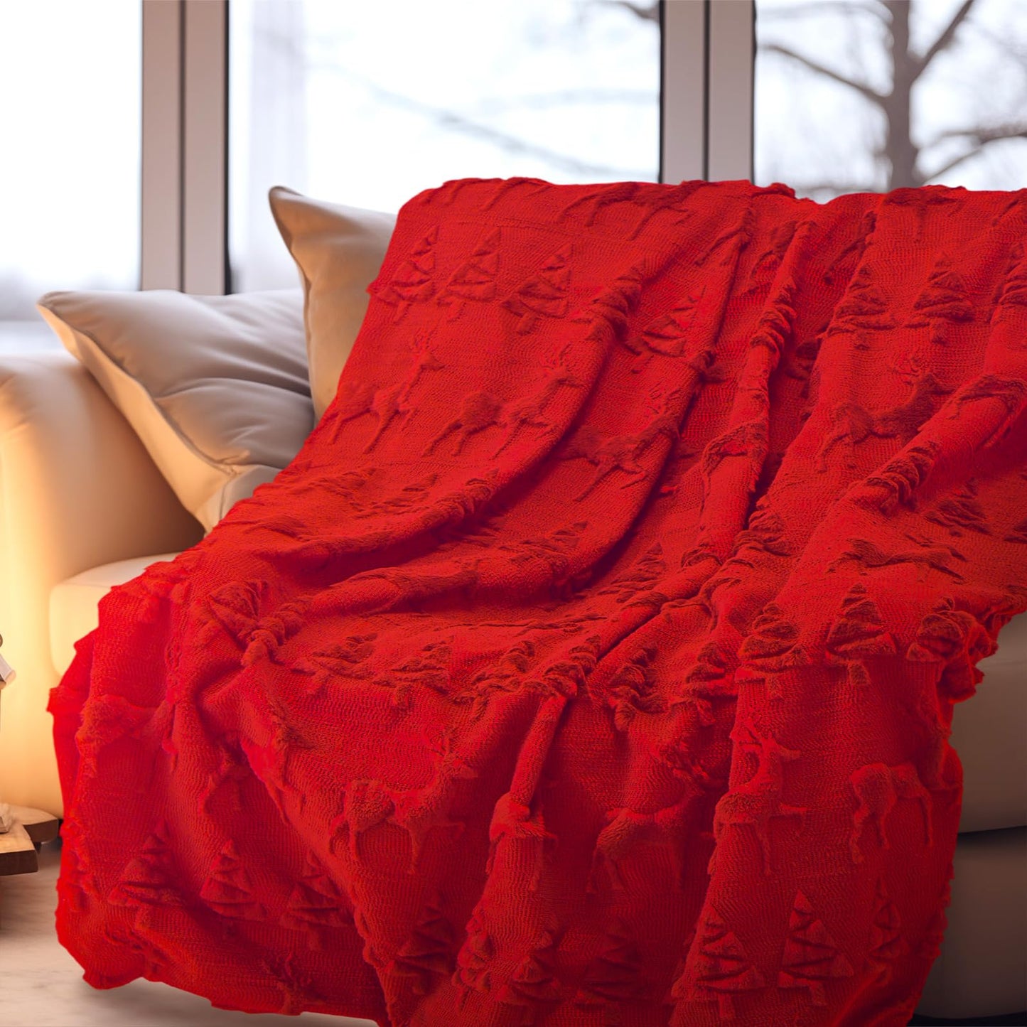 Tegeme Christmas Throw Blanket 3D Red Christmas Reindeer Throw Blanket 50" x 60" Winter Xmas Holidays Dutch Velvet Faux Rabbit Fur Decorations Cozy Soft Lightweight Gift for Home Living Room Bed Sofa