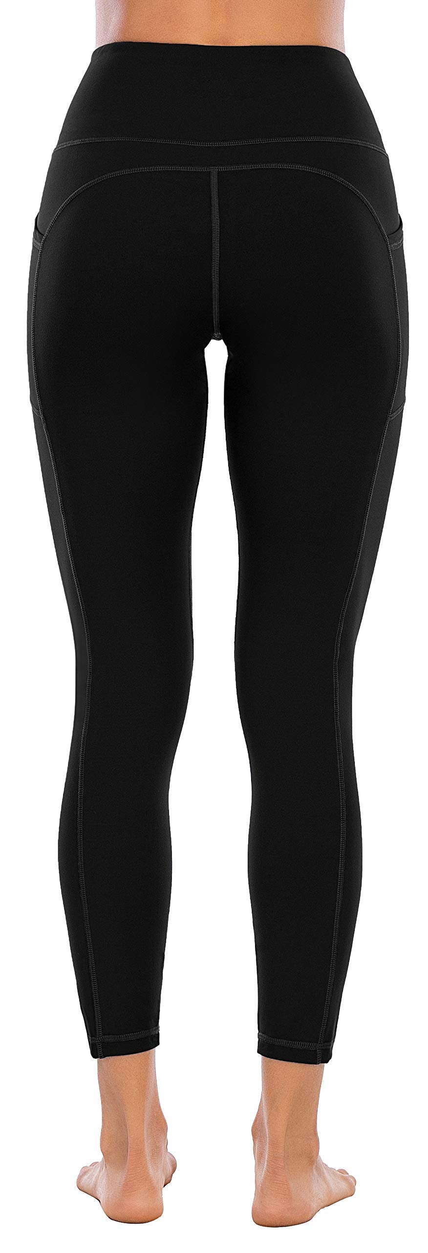 OVRUNS High Waist Gym Leggings for Women Yoga Pants with Pockets Workout Running Compression Leggings for Women - Black - S