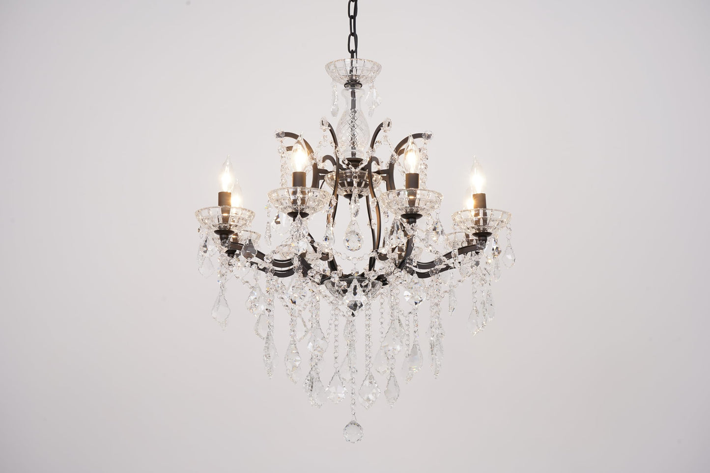 CHGUOSZ 8-Light Crystal Chandelier Black Finish Modern Luxury Antique Flush Mount Chandelier with Crystal Drops Prisms Beads, Elegant Dining Room Living Room Entryway Foyer Ceiling Light Fixture