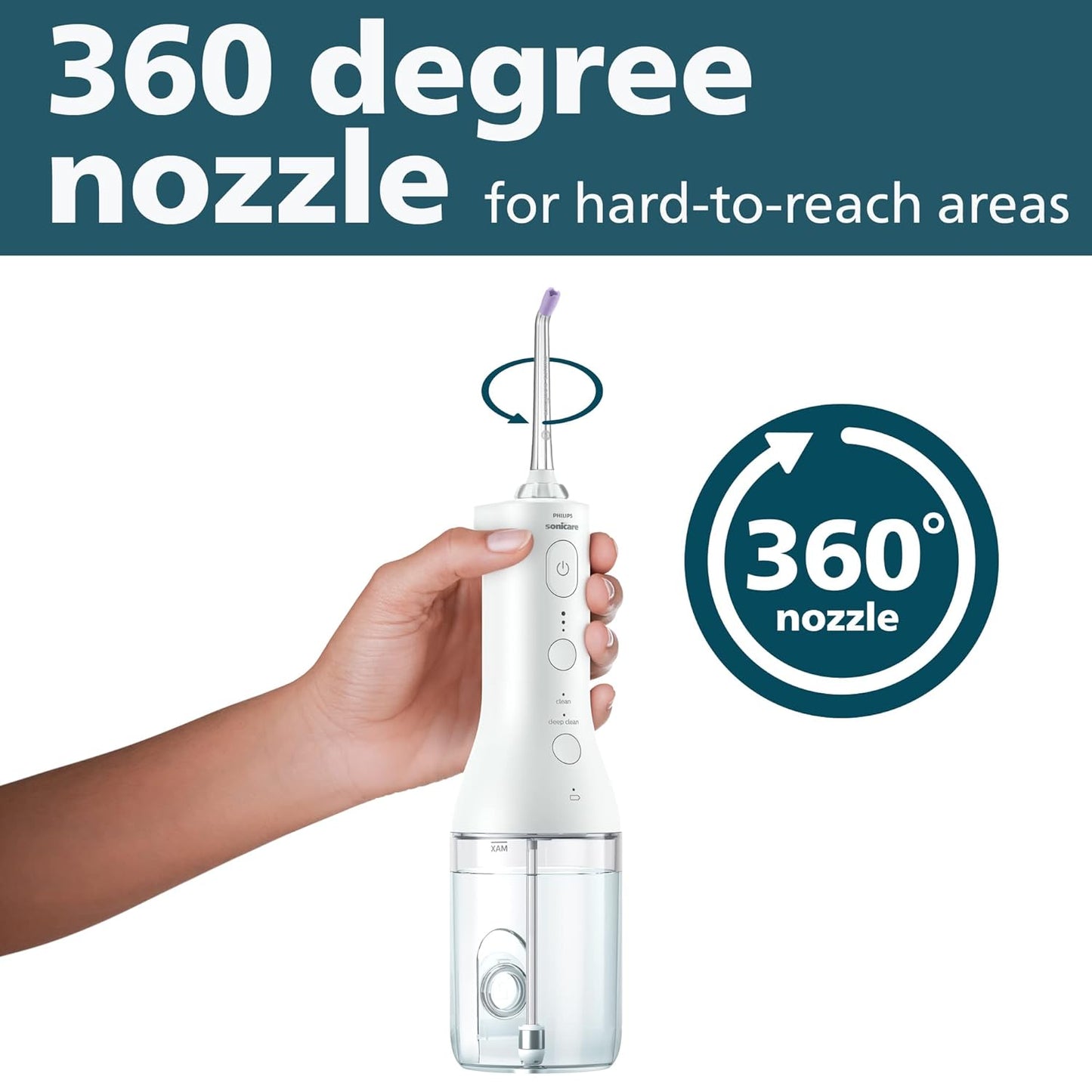 Philips Sonicare Cordless Power Flosser 3000, Water Flosser with Innovative Quad Stream Technology, Oral Irrigator with 2 Flossing Modes and 3 Intensity Levels, Ergonomic Design, White, HX3806/21