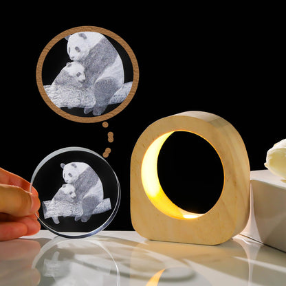 Crystal Panda Gifts for Women Wood Night Light for Home Decor, 3D Engraved Pandas Lamp Collectible Figurines Gifts for Mom Friends Panda Lovers