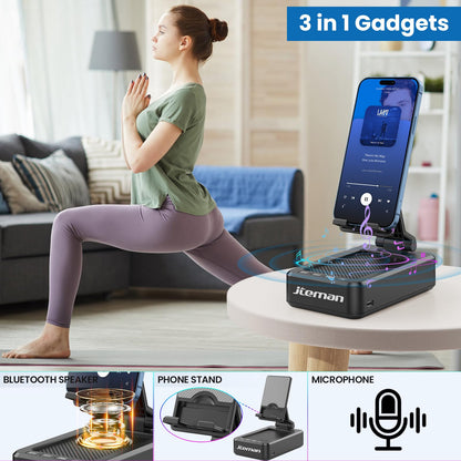 JTEMAN Cell Phone Stand with Bluetooth Speaker, HD Stereo Sound & Anti-Slip Base, Foldable Adjustable Desktop Phone Holder for Home Office, Cool Tech Gadgets Birthday Gifts for Men Women (Black)