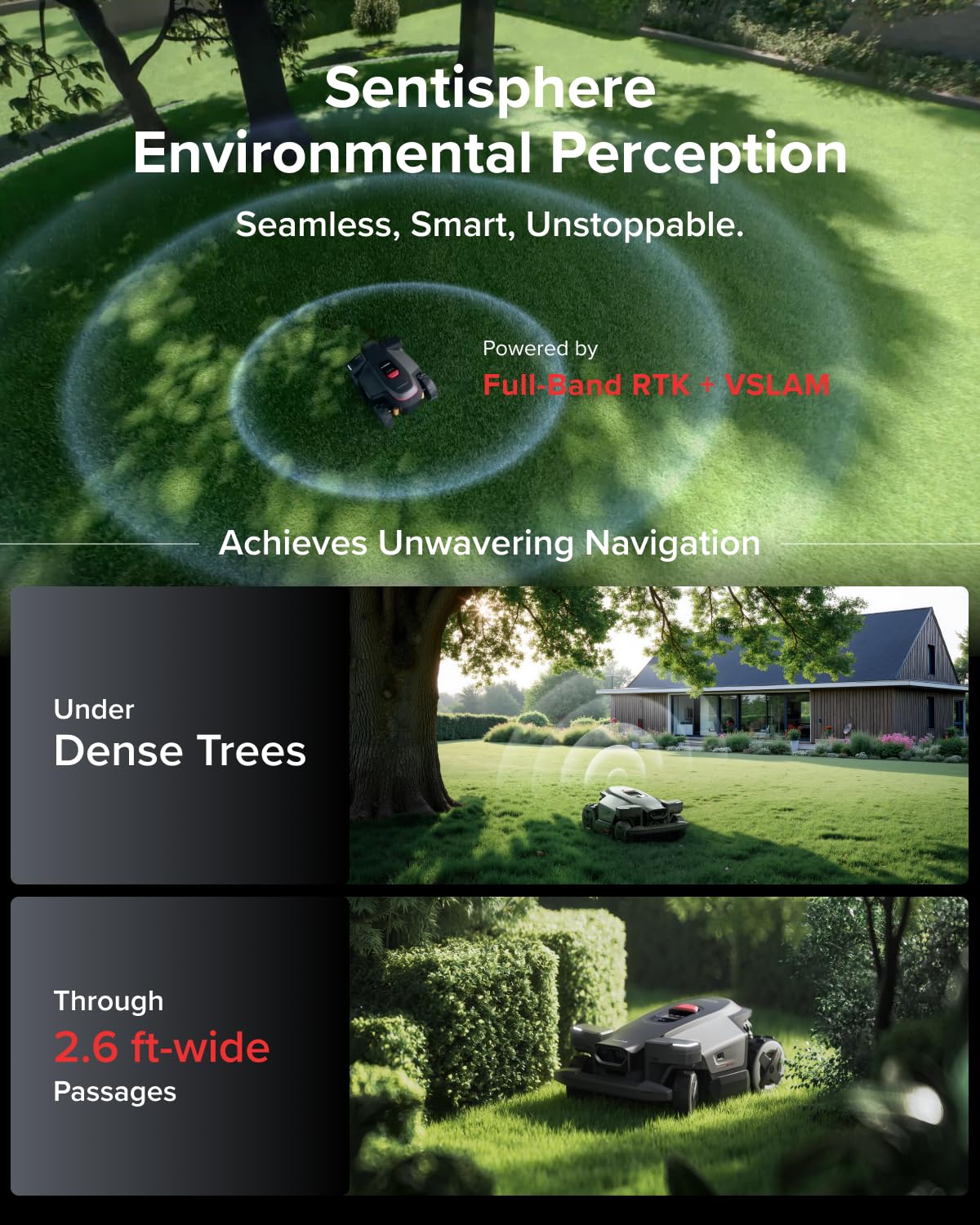roborock RockMow X115H Robot Lawn Mower, Wire-Free 4WD Robot Lawn Mower with Full-Band RTK + Quad-Vision Navigation, Auto Mapping, Multi-Sensor AI Obstacle Avoidance, 80% Slope, Covers Up to 0.37 Acre