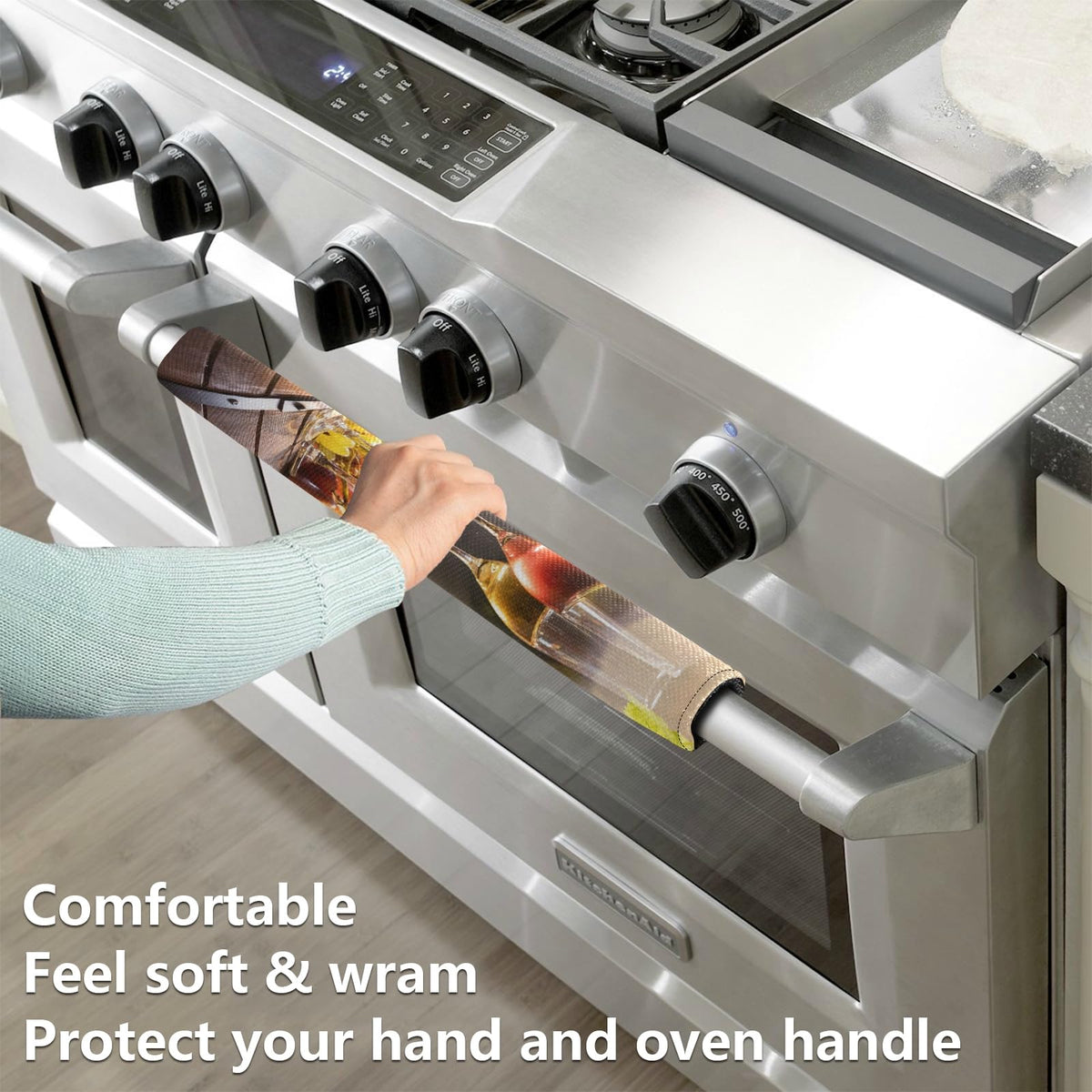Eionryn Wine Glass Grapes Barrel Refrigerator Door Handle Covers Farmhouse Vineyard Fruit Kitchen Appliances Gloves for Microwave Dishwasher Fridge Door Cloth Protector 2pcs