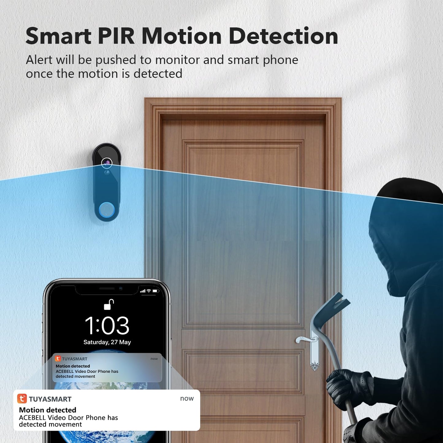 ACEBELL Wireless Smart Video Doorbell Intercom System, WiFi 1080P Video Doorbell Camera with Monitor, Video Door Phone with 7''Touch Screen, Motion Detection, No Subscription, APP Control