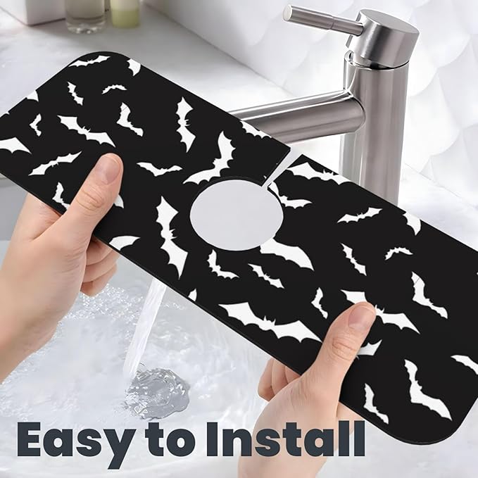 Halloween Cool Black Bat Kitchen Sink Splash Guard Faucet Mat Super Absorbent