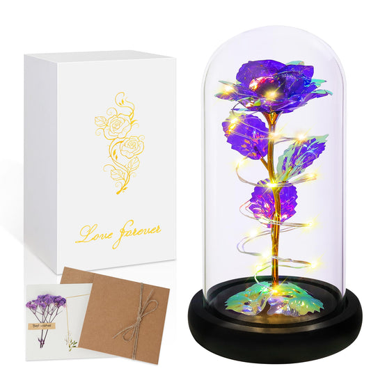 Childom Valentines Day Rose Gifts for Her,Birthday Gifts for Women Mom Mothers Day,Flowers for Delivery Prime,Colorful Light Up Rose in A Glass Dome,Anniversary Valentines Roses Gift for Wife Daughter