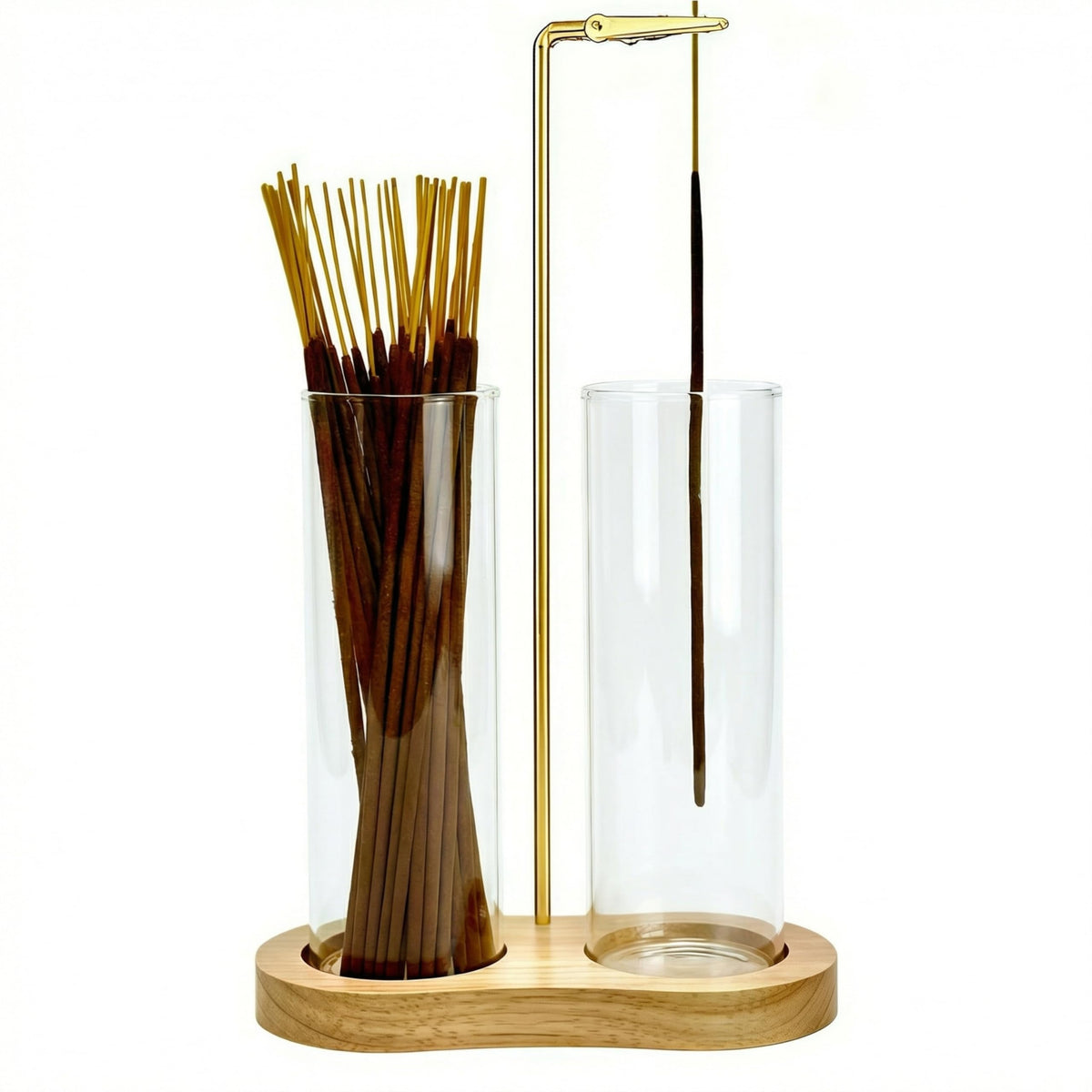 Moocervi Glass Natural Incense Holder,Warm Minimalism Incense Sticks Burner Holder with Storage,Hang Upside Down Incense Holder for Sticks with Glass Ash Catcher for Meditation Yoga Room (Natural)