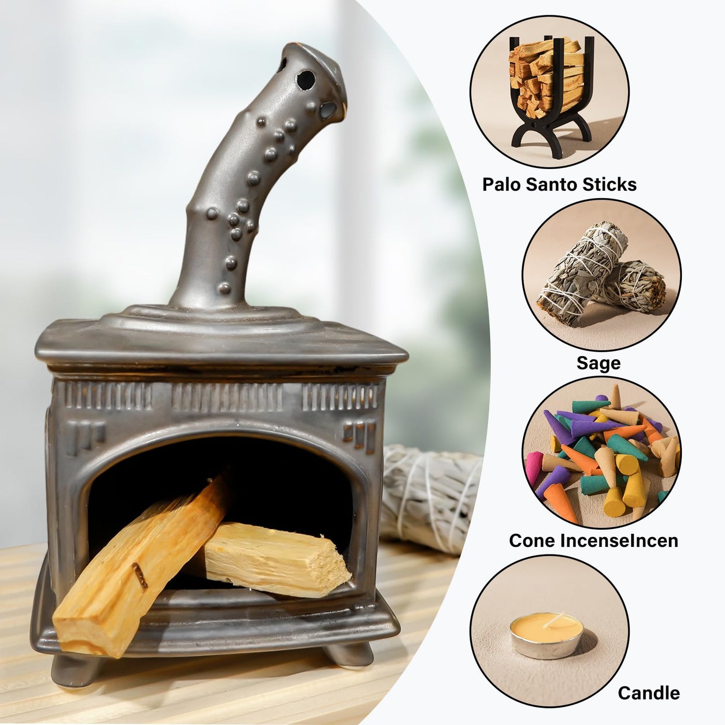 MOUGIGI Handmade Ceramic Palo Santo Holder - Modern Smudge Bowl & Sage/Cone Incense Chimney for Yoga, Meditation, and Energy Cleansing - Ideal Gift for Zen Altar and Aromatherapy Enthusiasts