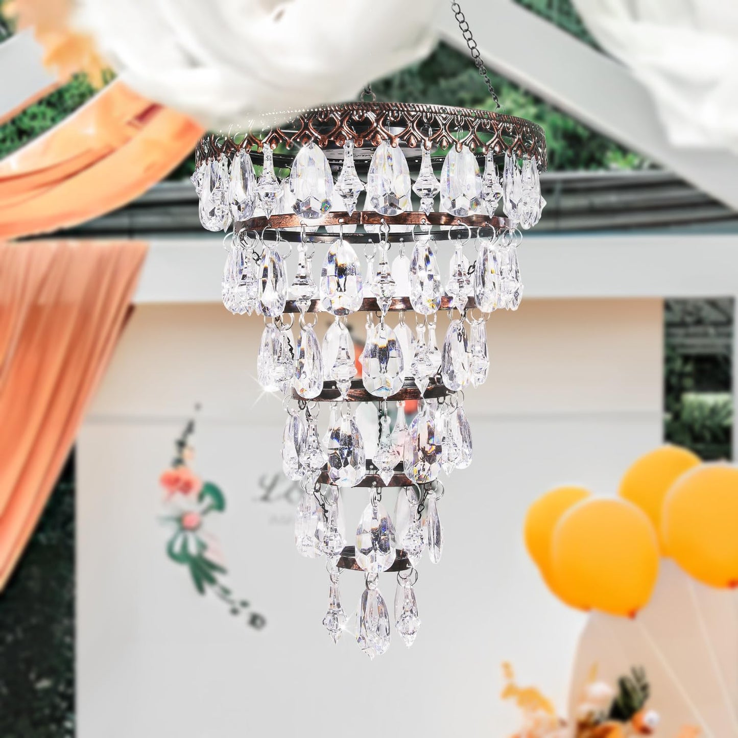 Solar Hanging Crystal Chandelier Outdoor Waterproof Garden Light