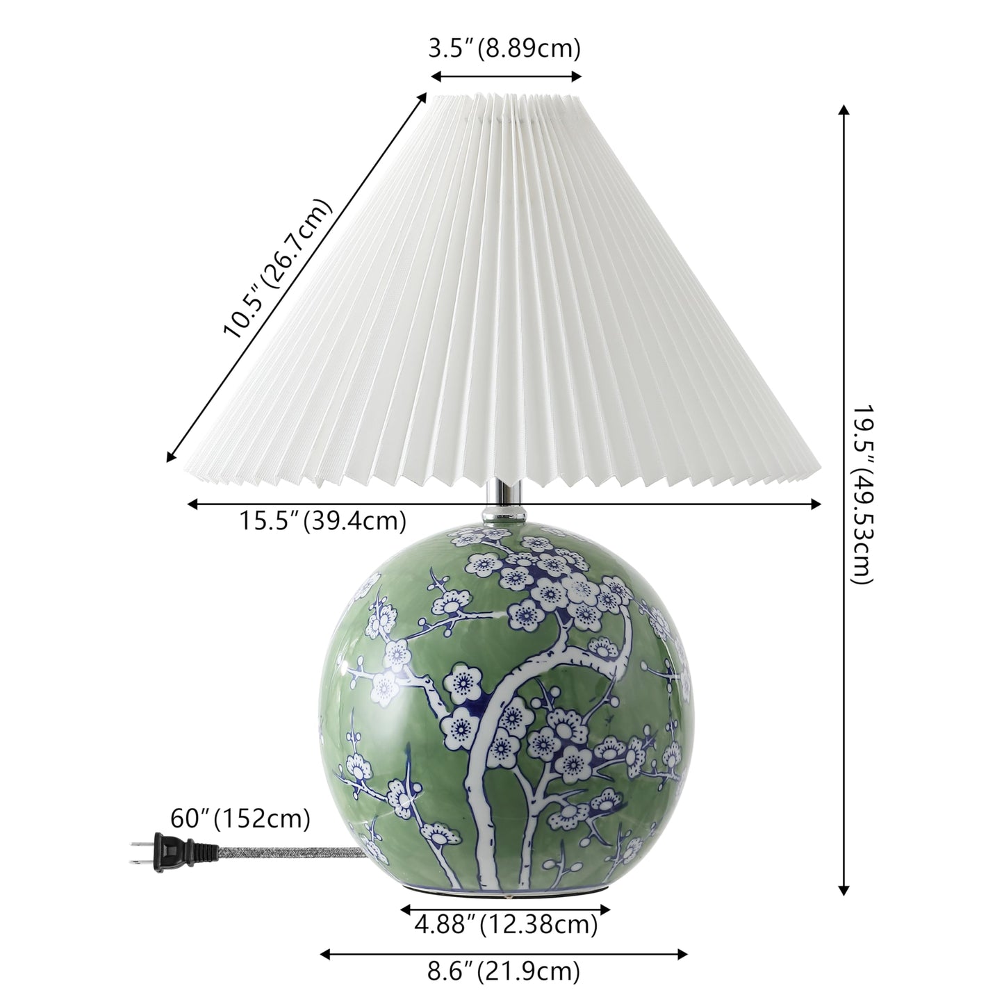 JONATHAN Y 19.5" Green/White Shishen Chinoiserie Ceramic Table Lamp, Traditional Hand-Painted Floral Cottage Lamp with White Pleated Linen Shade, LED Bulb Included JYL5056A