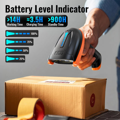 Tera Barcode Scanner Wireless with Battery Level Indicator Rechargeable 1D Laser Barcode Reader 2000mAh Battery, Design Patent: EU008489413, 5100